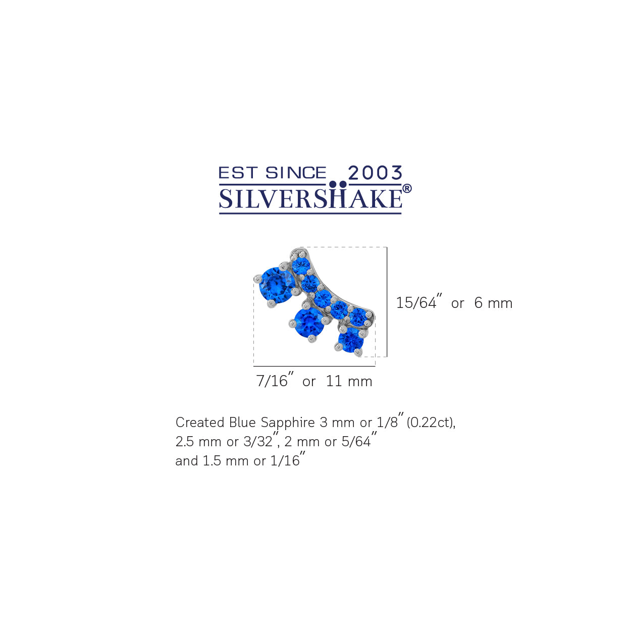 3-Stone Created Blue Sapphire White Gold Plated 925 Sterling Silver Trendy Chic Climber Horizontal Stud Earrings September Gemstone Birthstone Jewelry for Women - Silvershake-store