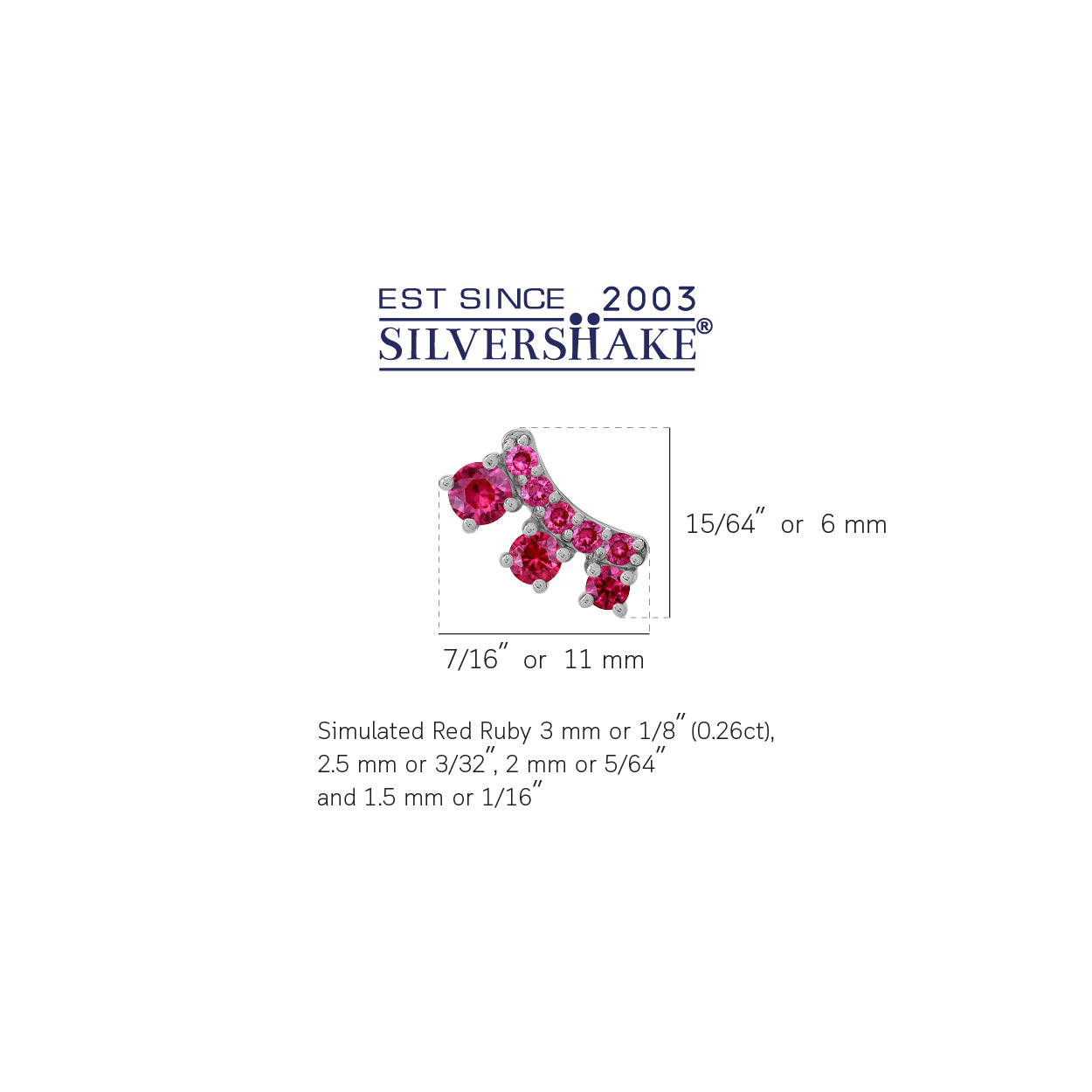 3-Stone Simulated Red Ruby White Gold Plated 925 Sterling Silver Trendy Chic Climber Horizontal Stud Earrings July Gemstone Birthstone Jewelry for Women - Silvershake-store