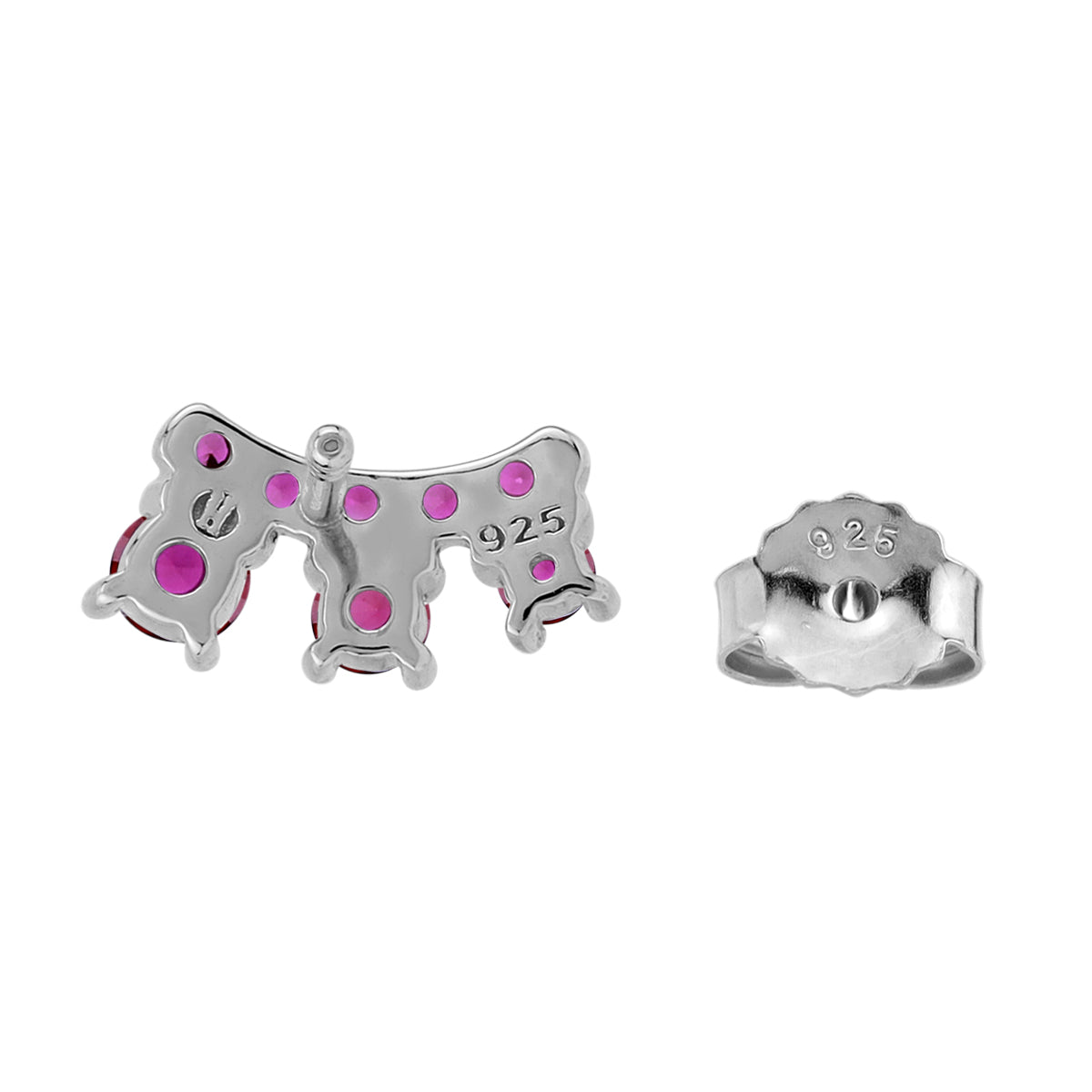 3-Stone Simulated Red Ruby White Gold Plated 925 Sterling Silver Trendy Chic Climber Horizontal Stud Earrings July Gemstone Birthstone Jewelry for Women - Silvershake-store