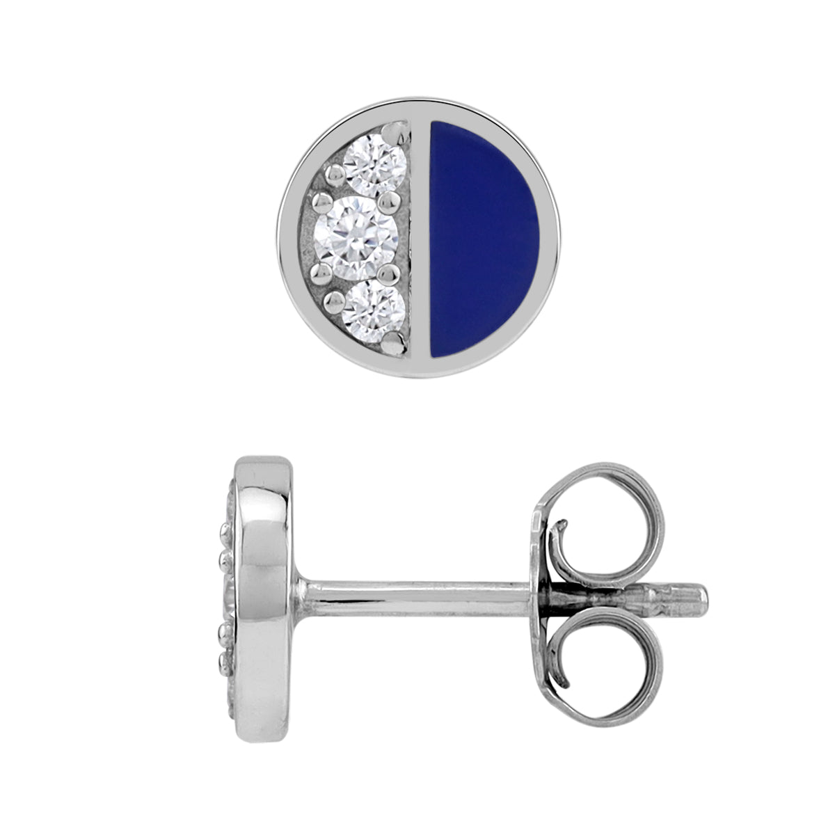 Petite Created Blue Lapis Lazuli Inlay and Cubic Zirconia White Gold Plated 925 Sterling Silver Minimalist Trendy Chic Round Shape Stud Earrings Jewelry for Women - Silvershake-store