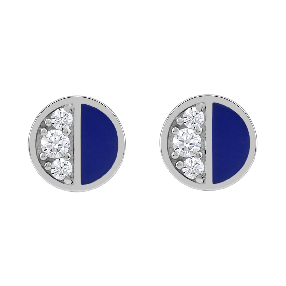 Petite Created Blue Lapis Lazuli Inlay and Cubic Zirconia White Gold Plated 925 Sterling Silver Minimalist Trendy Chic Round Shape Stud Earrings Jewelry for Women - Silvershake-store