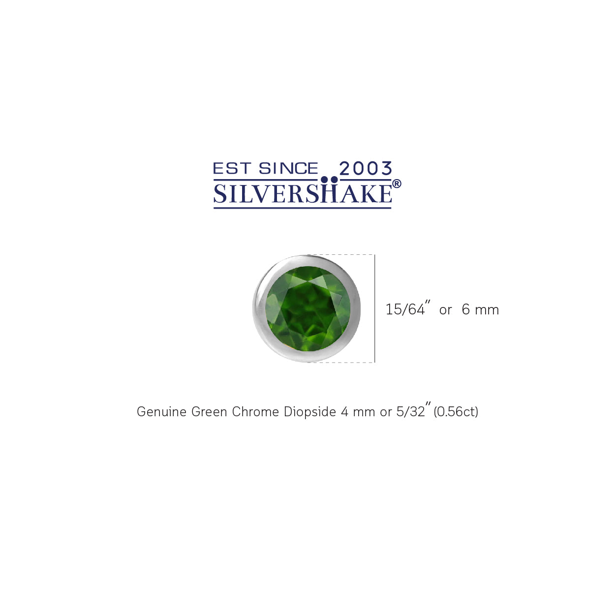 4MM Petite Natural Round Shape Green Chrome Diopside White Gold Plated 925 Sterling Silver Bezel Set Stud Gemstone Earrings for Second or Third Hole Unisex Jewelry for Women or Men - Silvershake-store