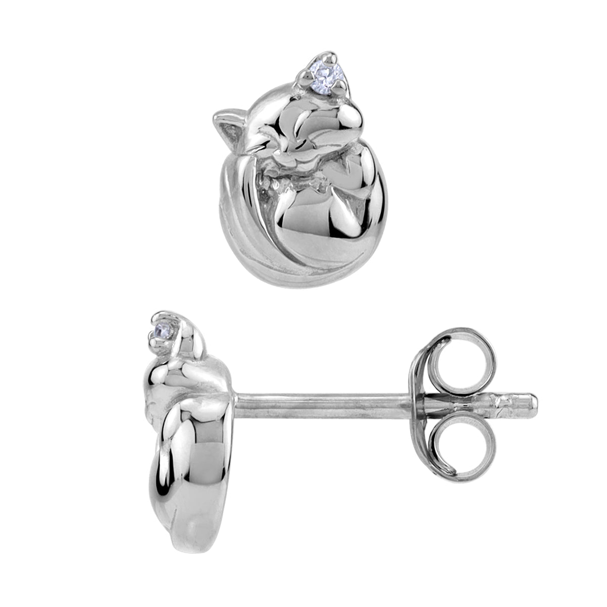 Petite Cubic Zirconia White Gold Plated 925 Sterling Silver Minimalist Chic Cat Pet Stud Post Earrings April Gemstone Birthstone Jewelry for Women - Silvershake-store