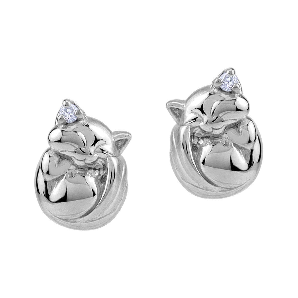 Petite Cubic Zirconia White Gold Plated 925 Sterling Silver Minimalist Chic Cat Pet Stud Post Earrings April Gemstone Birthstone Jewelry for Women - Silvershake-store