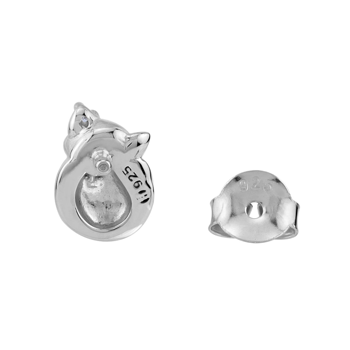Petite Cubic Zirconia White Gold Plated 925 Sterling Silver Minimalist Chic Cat Pet Stud Post Earrings April Gemstone Birthstone Jewelry for Women - Silvershake-store