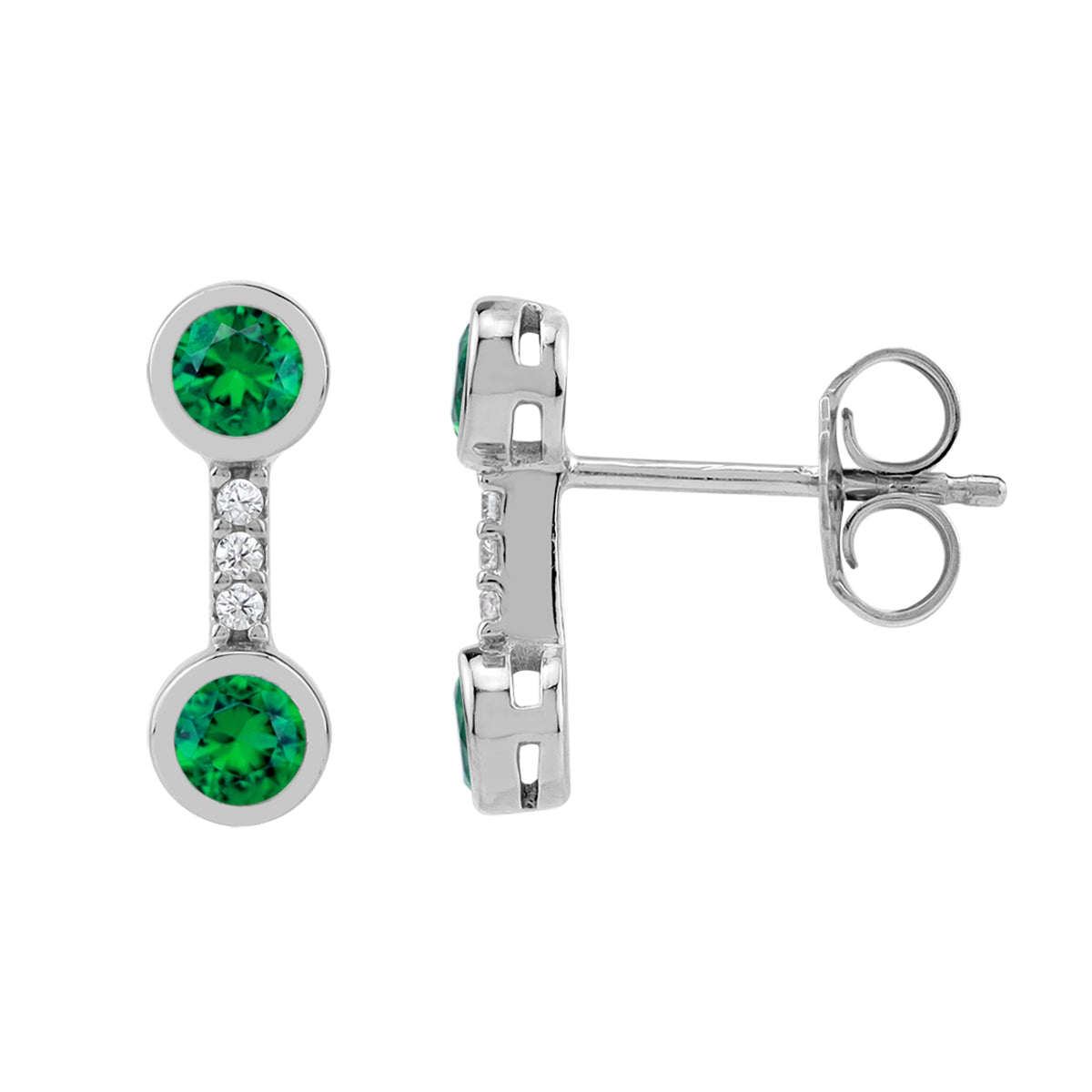 Created Nano Green Emerald White Gold Plated 925 Sterling Silver Minimalist Trendy Chic Stud Post Earrings May Gemstone Birthstone Jewelry for Women - Silvershake-store