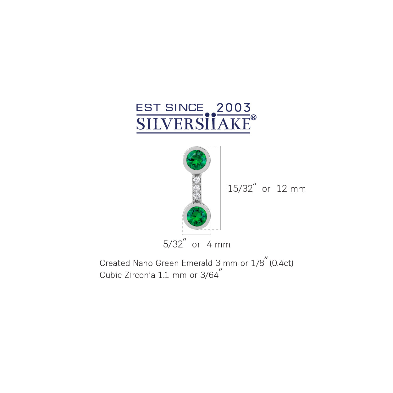 Created Nano Green Emerald White Gold Plated 925 Sterling Silver Minimalist Trendy Chic Stud Post Earrings May Gemstone Birthstone Jewelry for Women - Silvershake-store