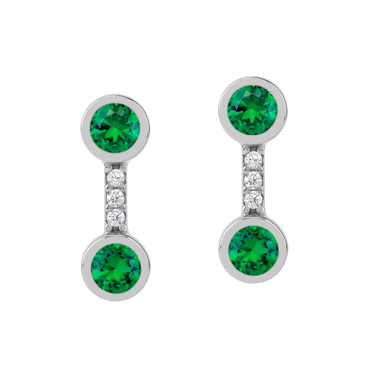Created Nano Green Emerald White Gold Plated 925 Sterling Silver Minimalist Trendy Chic Stud Post Earrings May Gemstone Birthstone Jewelry for Women - Silvershake-store