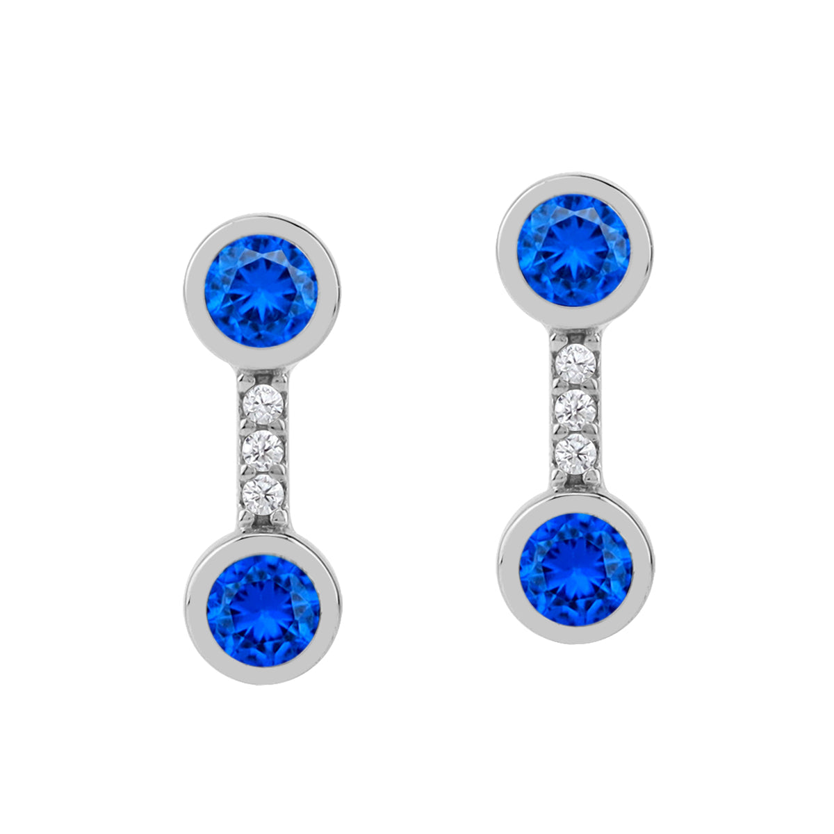 Created Blue Sapphire White Gold Plated 925 Sterling Silver Minimalist Trendy Chic Stud Post Earrings September Gemstone Birthstone Jewelry for Women - Silvershake-store