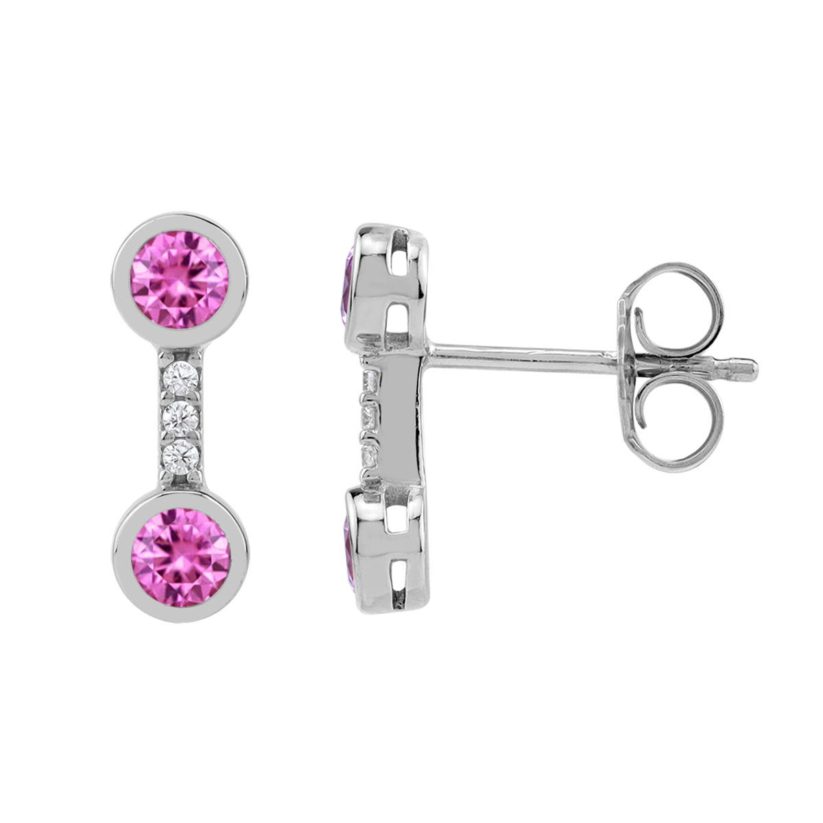 Created Pink Tourmaline White Gold Plated 925 Sterling Silver Minimalist Trendy Chic Stud Post Earrings October Gemstone Birthstone Jewelry for Women - Silvershake-store