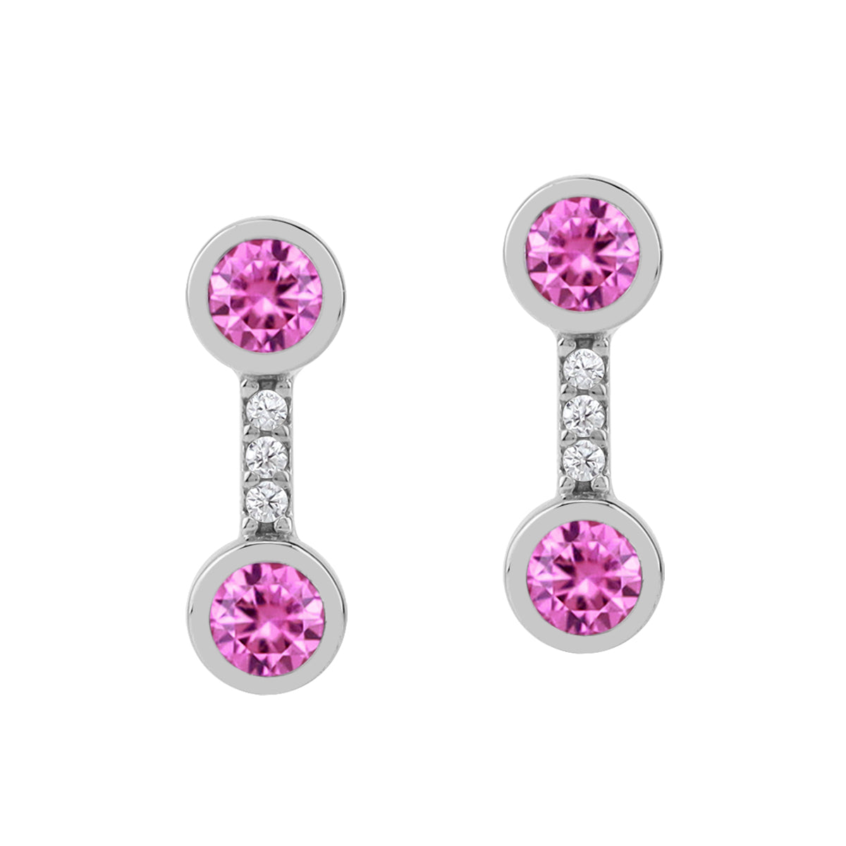 Created Pink Tourmaline White Gold Plated 925 Sterling Silver Minimalist Trendy Chic Stud Post Earrings October Gemstone Birthstone Jewelry for Women - Silvershake-store