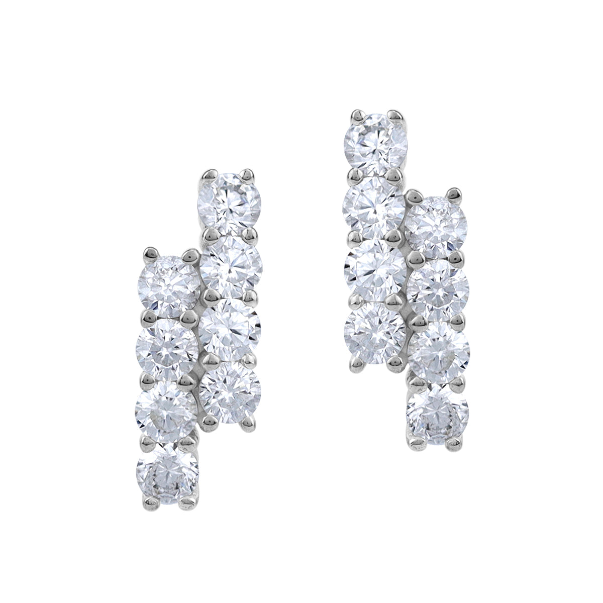Round Shape Cubic Zirconia White Gold Plated 925 Sterling Silver Minimalist Twin Journey Trendy Chic Stud Post Earrings April Gemstone Birthstone Jewelry for Women - Silvershake-store