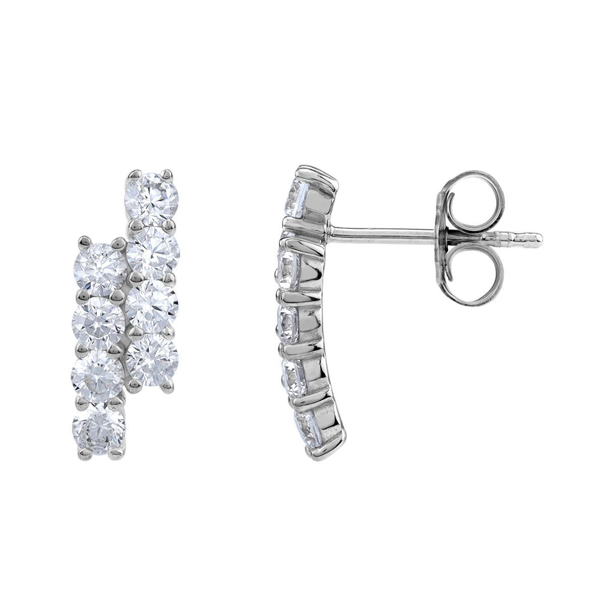 Round Shape Cubic Zirconia White Gold Plated 925 Sterling Silver Minimalist Twin Journey Trendy Chic Stud Post Earrings April Gemstone Birthstone Jewelry for Women - Silvershake-store