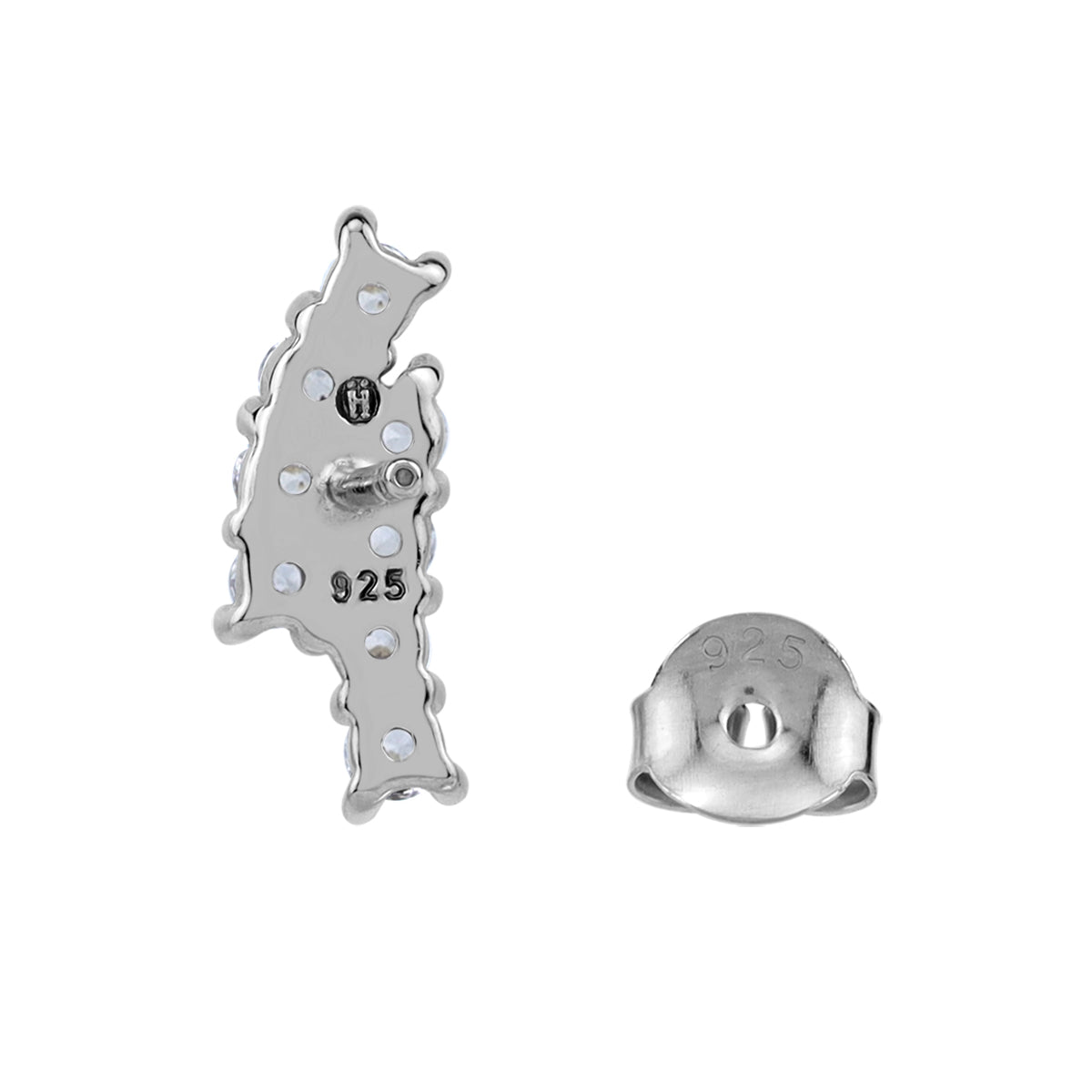 Round Shape Cubic Zirconia White Gold Plated 925 Sterling Silver Minimalist Twin Journey Trendy Chic Climber Horizontal Stud Earrings April Gemstone Birthstone Jewelry for Women - Silvershake-store