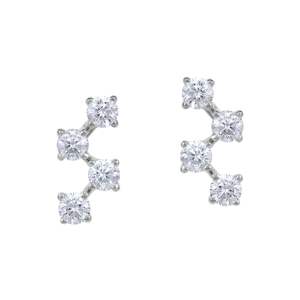Round Shape Cubic Zirconia White Gold Plated 925 Sterling Silver Minimalist Zigzag Trendy Chic Stud Post Earrings April Gemstone Birthstone Jewelry for Women - Silvershake-store