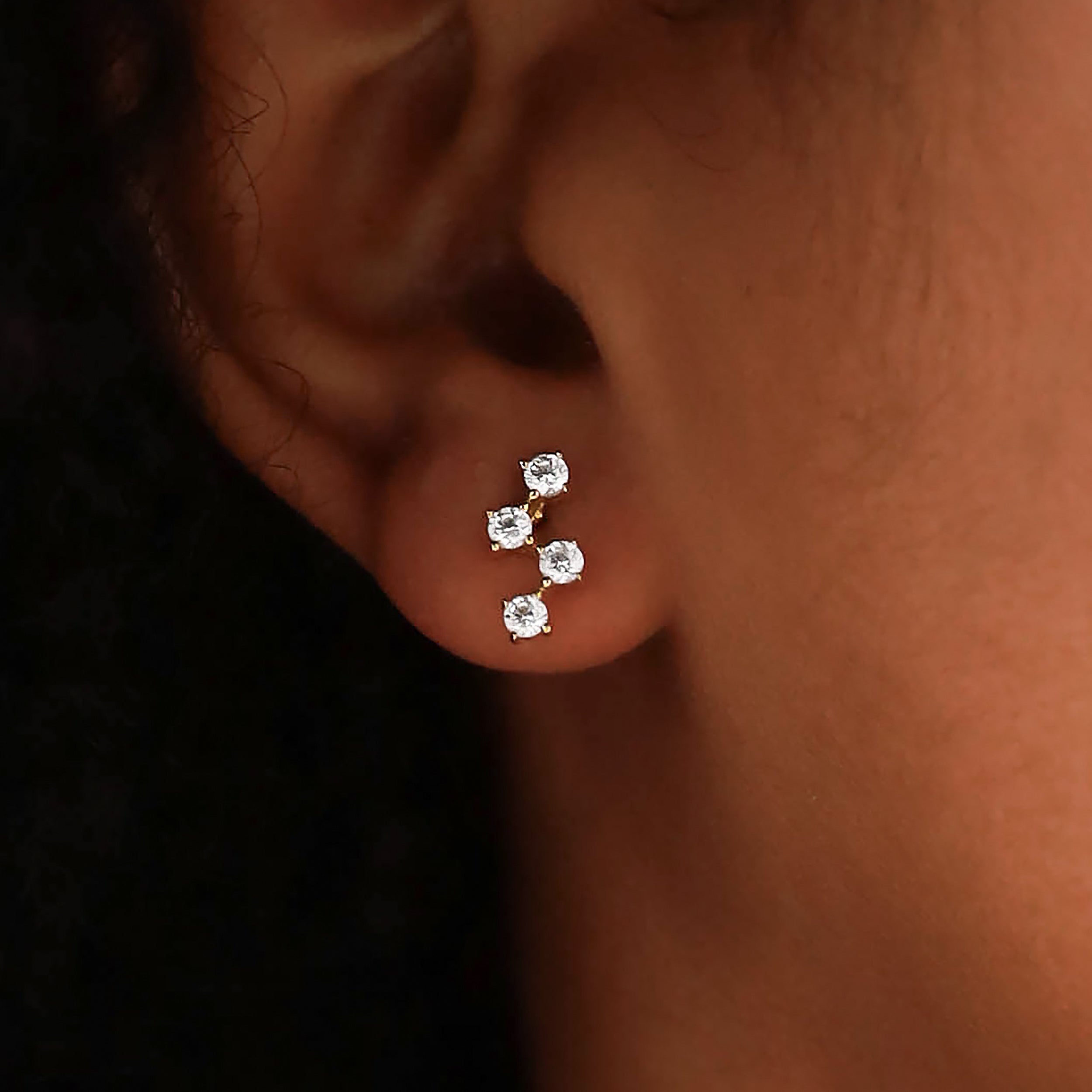 Round Shape Cubic Zirconia White Gold Plated 925 Sterling Silver Minimalist Zigzag Trendy Chic Stud Post Earrings April Gemstone Birthstone Jewelry for Women - Silvershake-store