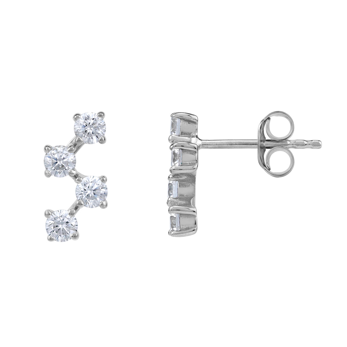 Round Shape Cubic Zirconia White Gold Plated 925 Sterling Silver Minimalist Zigzag Trendy Chic Stud Post Earrings April Gemstone Birthstone Jewelry for Women - Silvershake-store