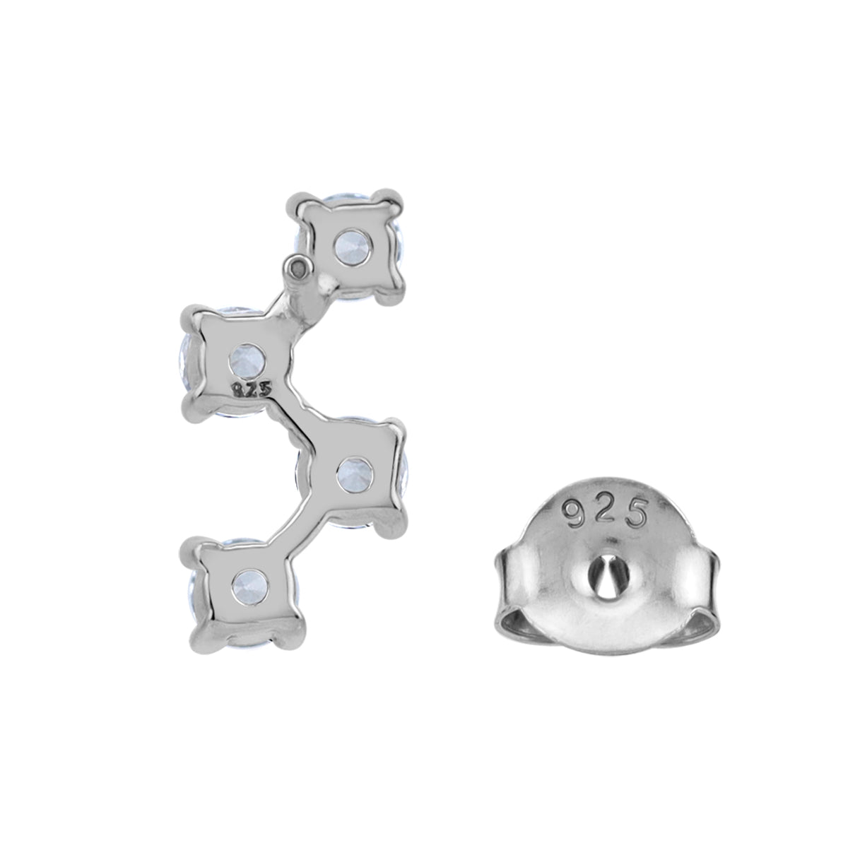 Round Shape Cubic Zirconia White Gold Plated 925 Sterling Silver Minimalist Zigzag Trendy Chic Stud Post Earrings April Gemstone Birthstone Jewelry for Women - Silvershake-store