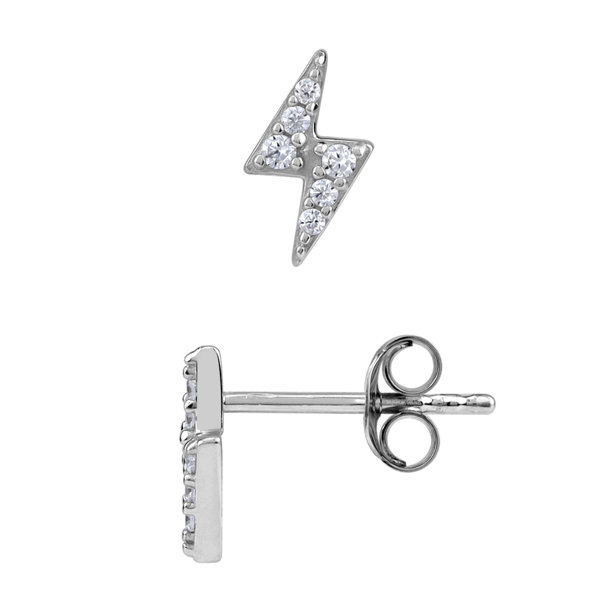 Petite Cubic Zirconia White Gold Plated 925 Sterling Silver Minimalist Trendy Chic Thunder Lightning Bolt Stud Earrings April Gemstone Birthstone Jewelry for Women - Silvershake-store