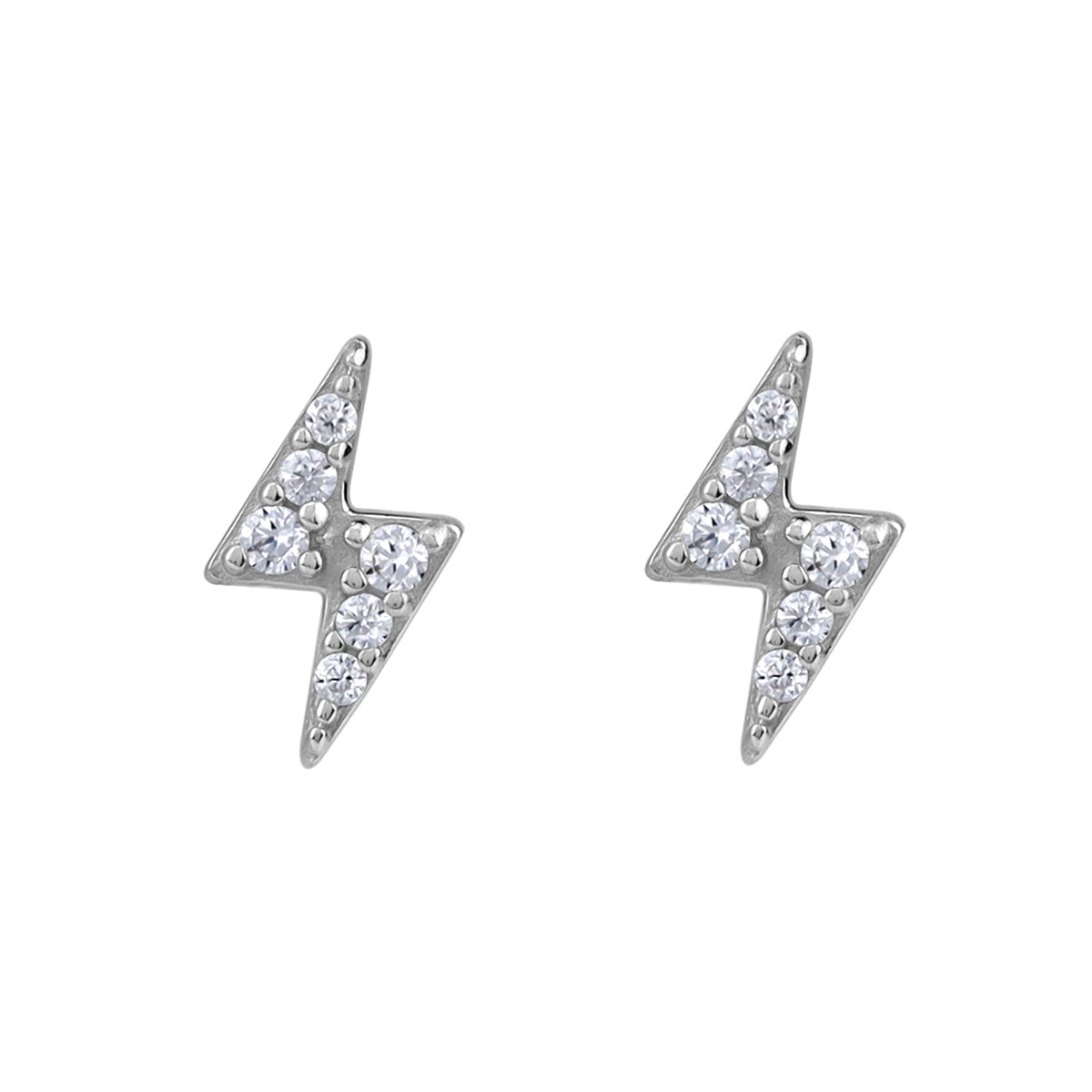 Petite Cubic Zirconia White Gold Plated 925 Sterling Silver Minimalist Trendy Chic Thunder Lightning Bolt Stud Earrings April Gemstone Birthstone Jewelry for Women - Silvershake-store