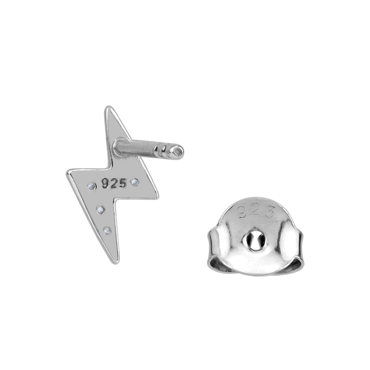 Petite Cubic Zirconia White Gold Plated 925 Sterling Silver Minimalist Trendy Chic Thunder Lightning Bolt Stud Earrings April Gemstone Birthstone Jewelry for Women - Silvershake-store