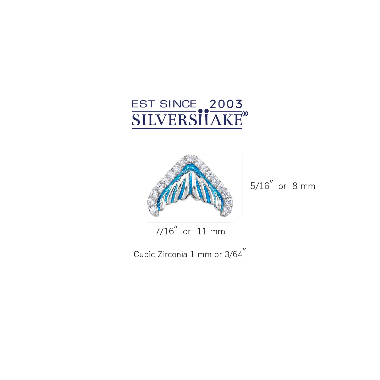 Cubic Zirconia and Blue Enamel White Gold Plated 925 Sterling Silver Dolphin / Whale Tail / Mermaid Sealife Fish Casual Stud Post Earrings April Gemstone Birthstone Jewelry for Women - Silvershake-store