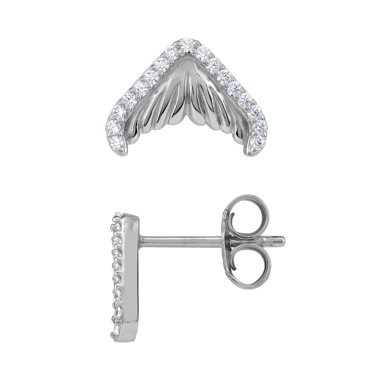 Cubic Zirconia White Gold Plated 925 Sterling Silver Dolphin / Whale Tail / Mermaid Sealife Fish Casual Stud Post Earrings April Gemstone Birthstone Jewelry for Women - Silvershake-store