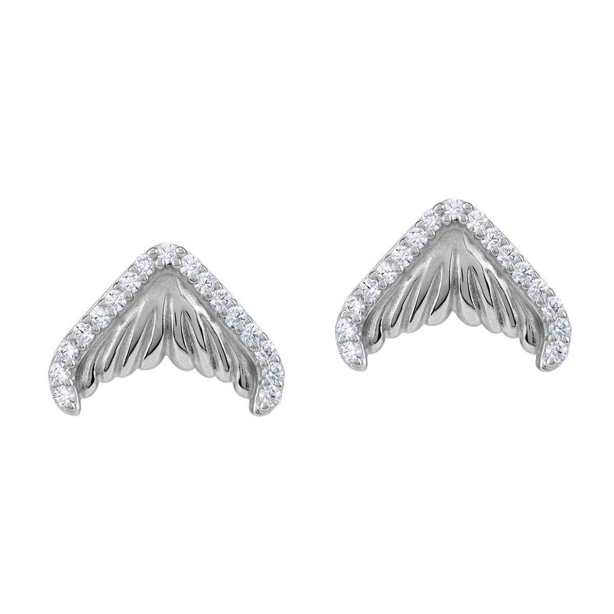 Cubic Zirconia White Gold Plated 925 Sterling Silver Dolphin / Whale Tail / Mermaid Sealife Fish Casual Stud Post Earrings April Gemstone Birthstone Jewelry for Women - Silvershake-store