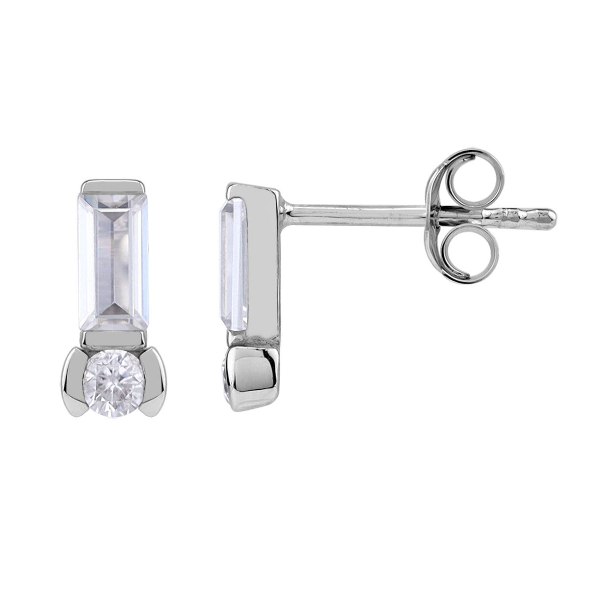 Petite Cubic Zirconia White Gold Plated 925 Sterling Silver Minimalist Trendy Chic Geometric Stud Post Earrings April Gemstone Birthstone Jewelry for Women - Silvershake-store