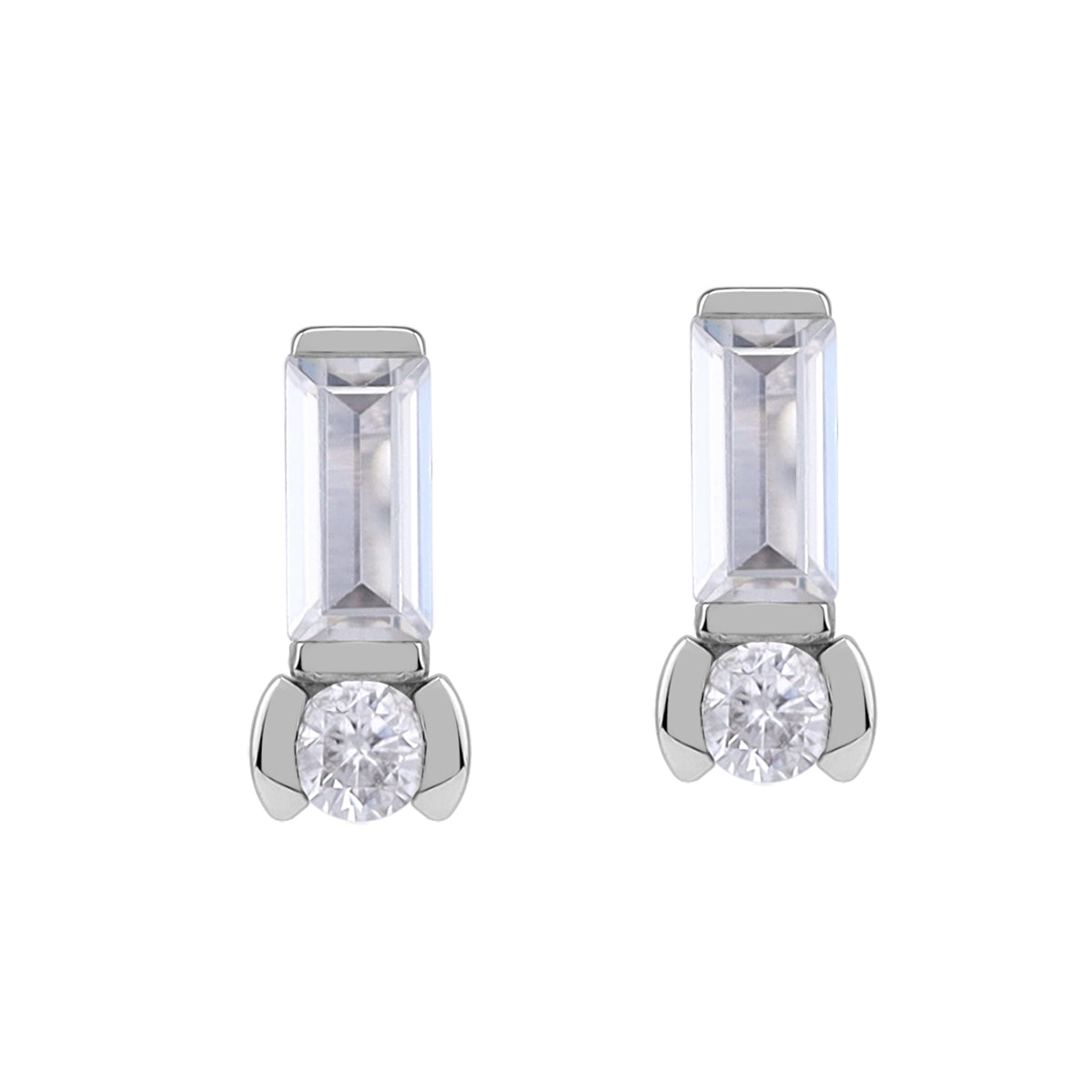 Petite Cubic Zirconia White Gold Plated 925 Sterling Silver Minimalist Trendy Chic Geometric Stud Post Earrings April Gemstone Birthstone Jewelry for Women - Silvershake-store