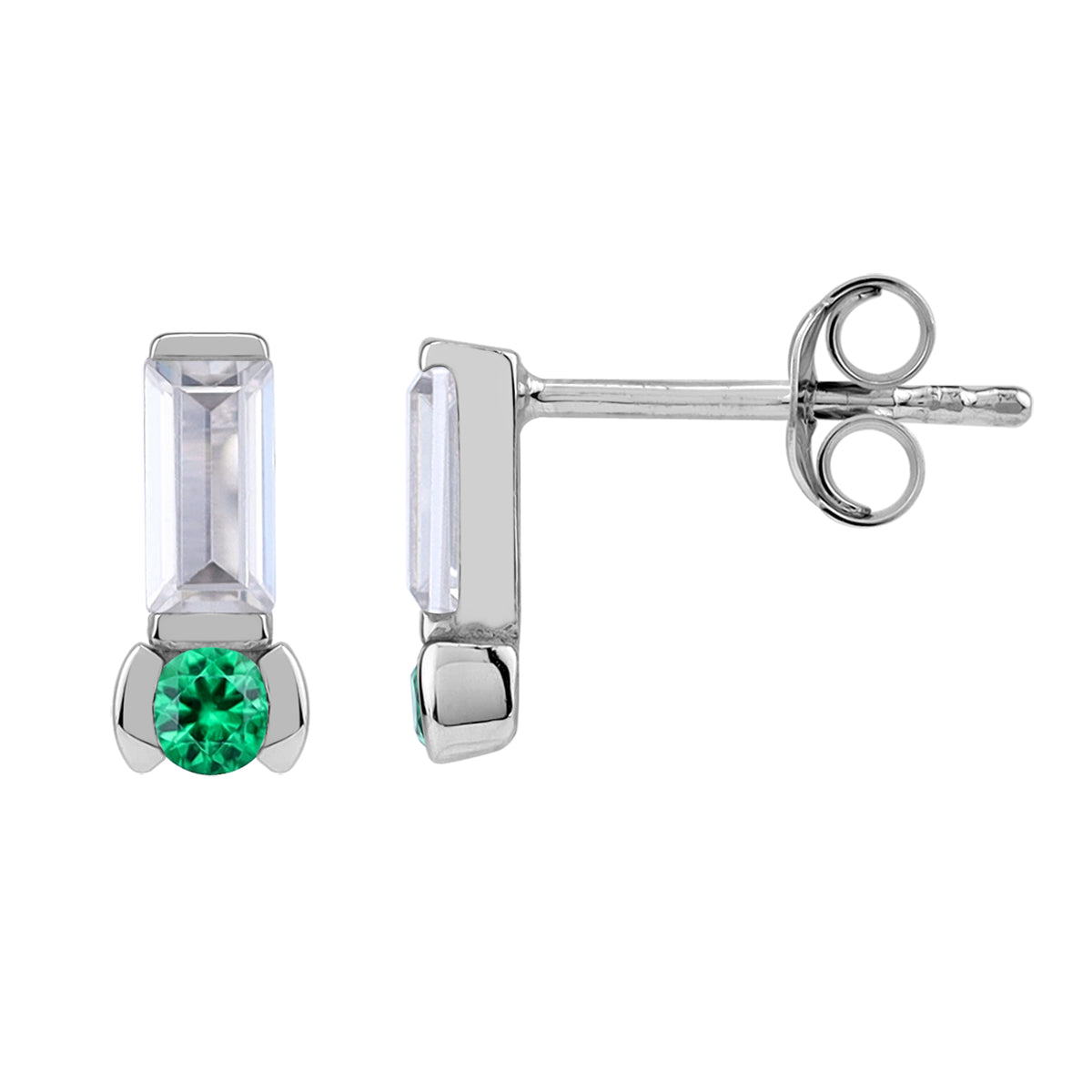 Petite Cubic Zirconia and Created Nano Green Emerald White Gold Plated 925 Sterling Silver Minimalist Trendy Chic Geometric Stud Post Earrings Jewelry for Women - Silvershake-store