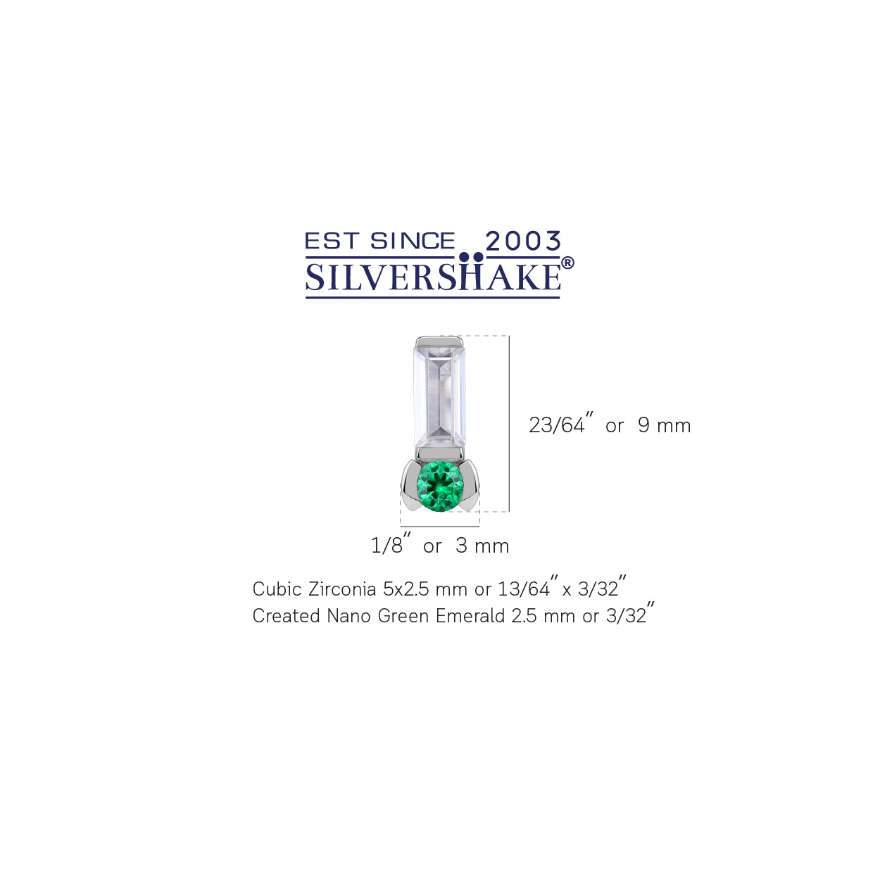 Petite Cubic Zirconia and Created Nano Green Emerald White Gold Plated 925 Sterling Silver Minimalist Trendy Chic Geometric Stud Post Earrings Jewelry for Women - Silvershake-store