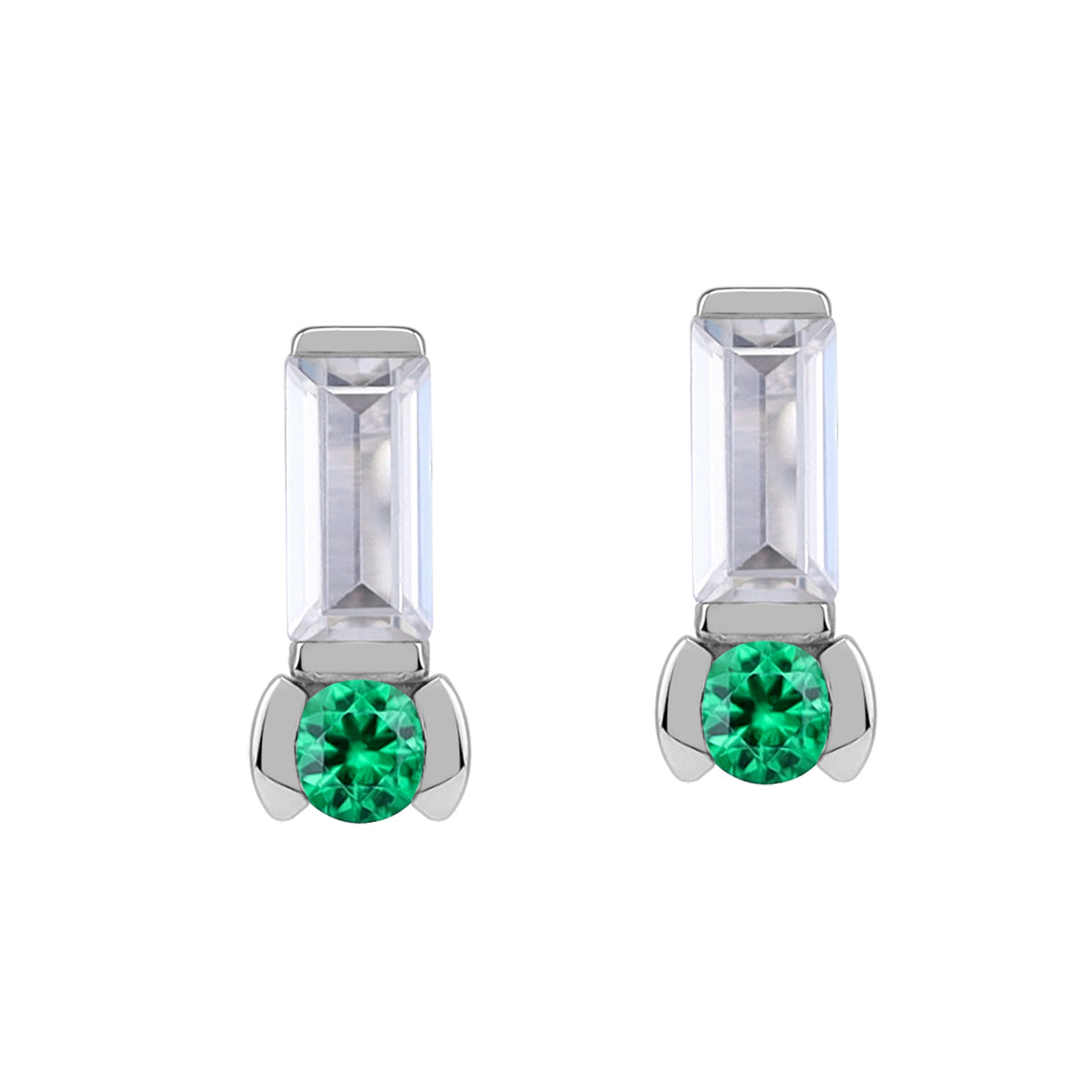 Petite Cubic Zirconia and Created Nano Green Emerald White Gold Plated 925 Sterling Silver Minimalist Trendy Chic Geometric Stud Post Earrings Jewelry for Women - Silvershake-store