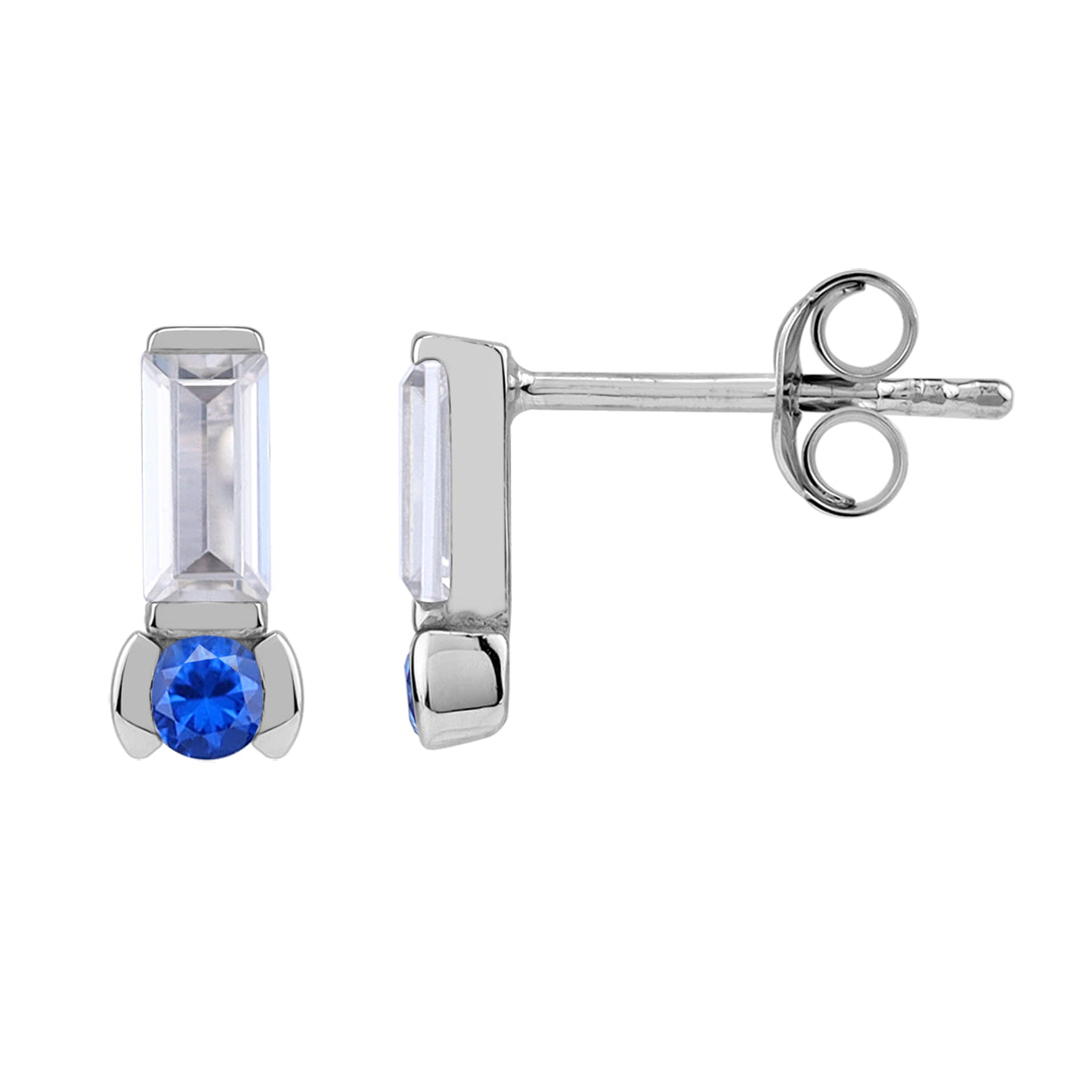 Petite Cubic Zirconia and Created Blue Sapphire White Gold Plated 925 Sterling Silver Minimalist Trendy Chic Geometric Stud Post Earrings Jewelry for Women - Silvershake-store