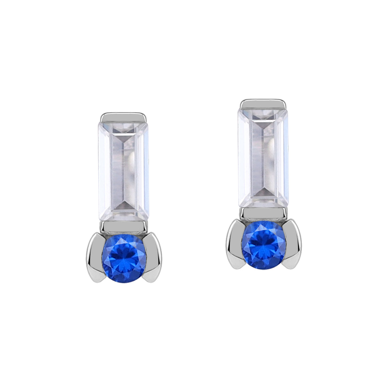 Petite Cubic Zirconia and Created Blue Sapphire White Gold Plated 925 Sterling Silver Minimalist Trendy Chic Geometric Stud Post Earrings Jewelry for Women - Silvershake-store