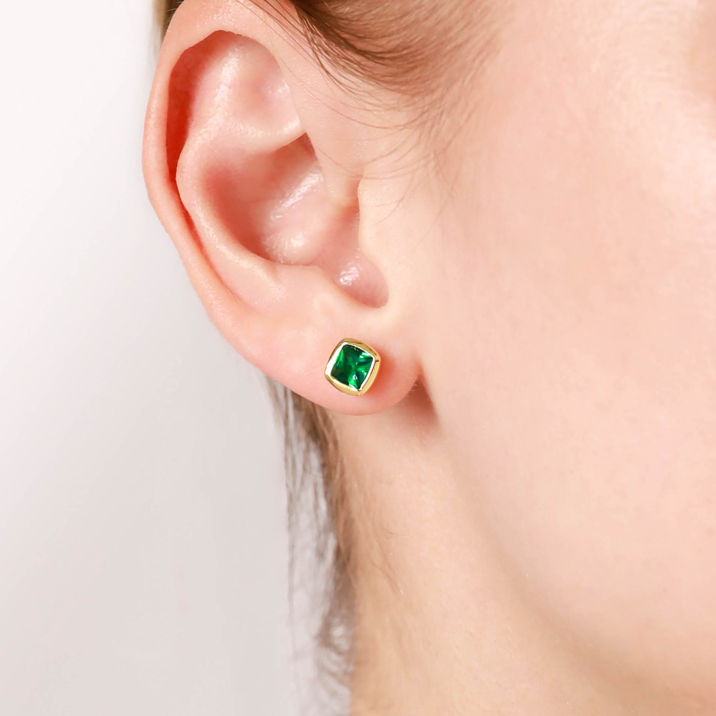 1.16 CTW Petite 5MM Natural Cushion Shape Green Chrome Diopside White Gold Plated 925 Sterling Silver Business Attire Bezel Set Stud Gemstone Earrings Jewelry for Women - Silvershake-store