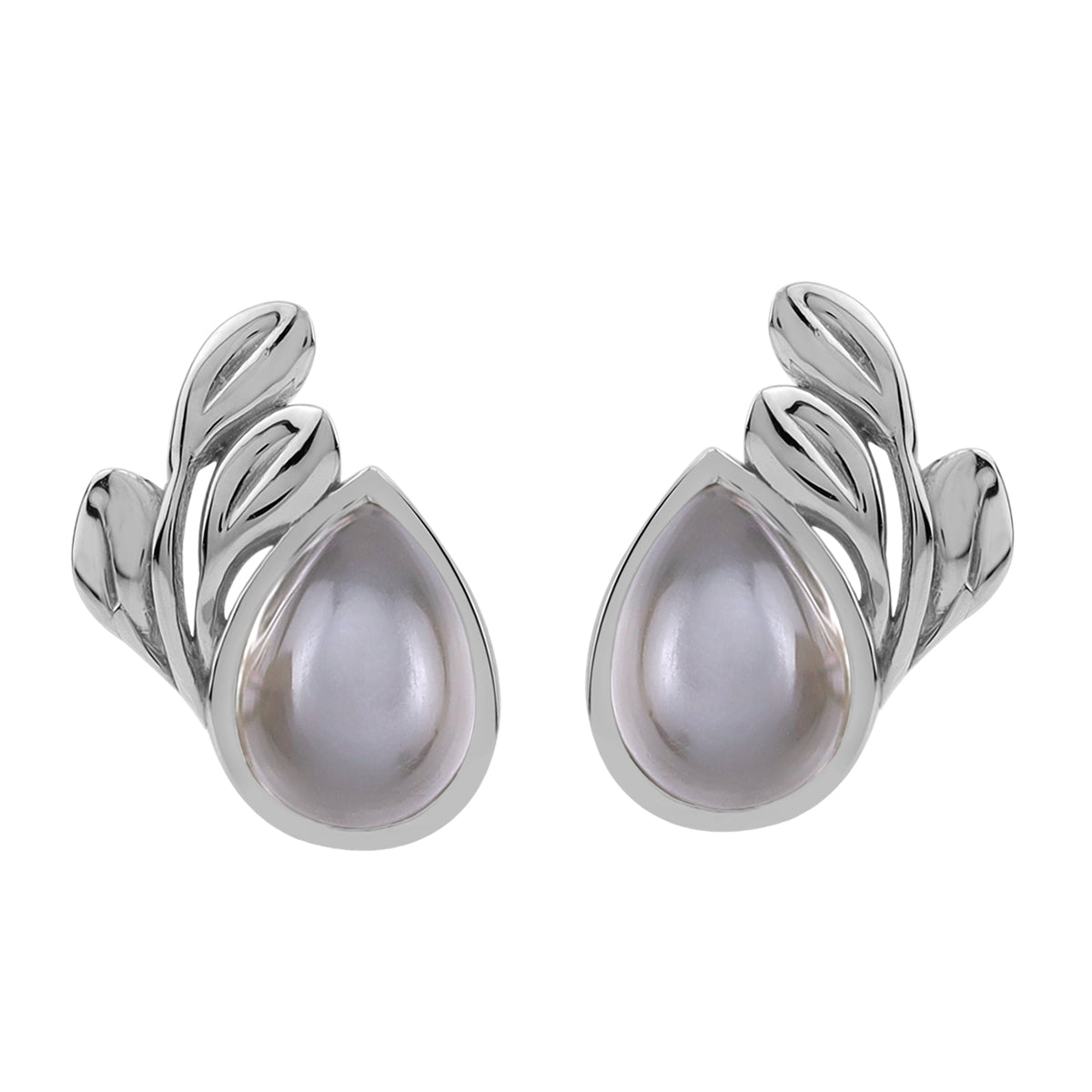 8X6mm Natural Pear Shape Gray Moonstone White Gold Plated 925 Sterling Silver Leaf Casual Stud Post Earrings