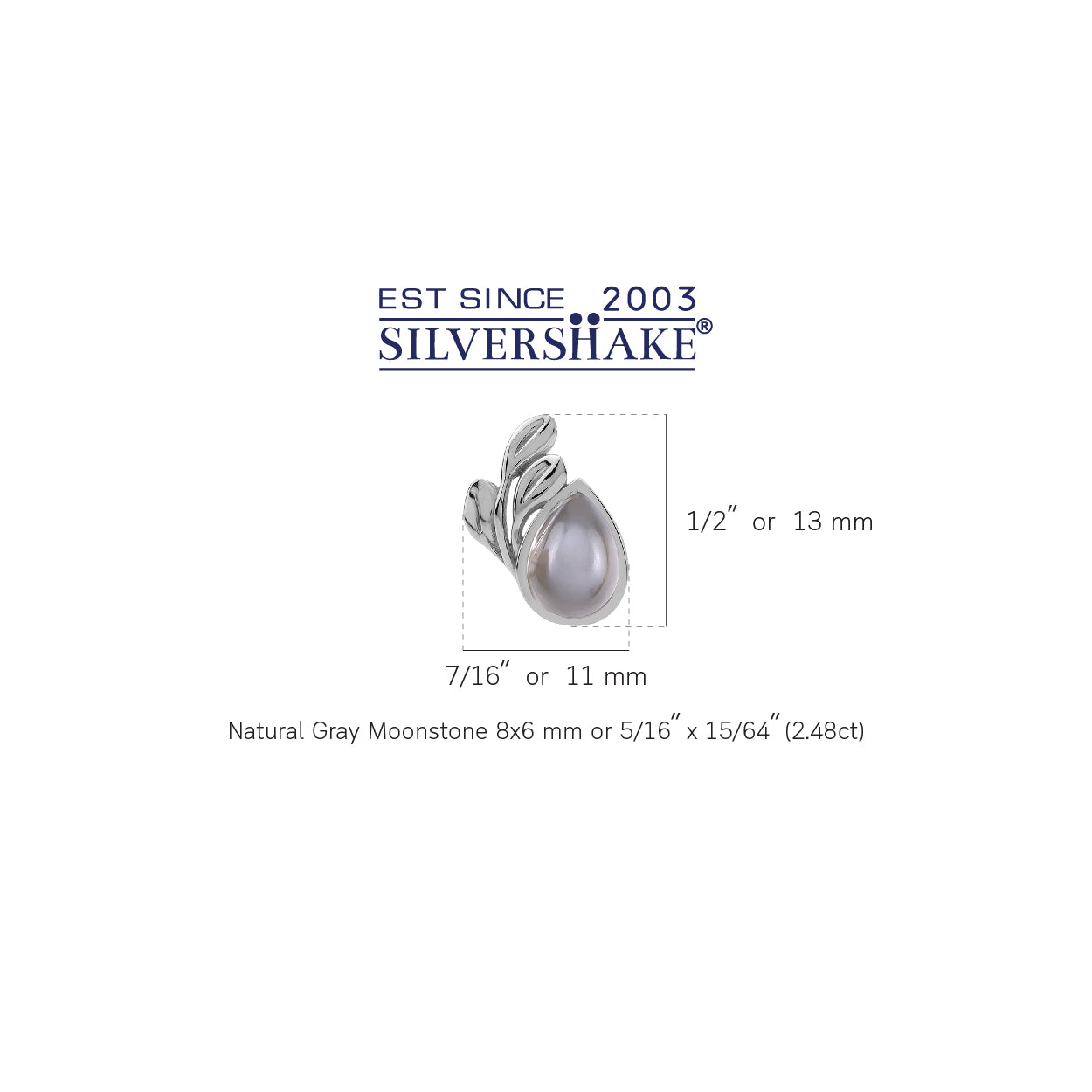 8X6mm Natural Pear Shape Gray Moonstone White Gold Plated 925 Sterling Silver Leaf Casual Stud Post Earrings