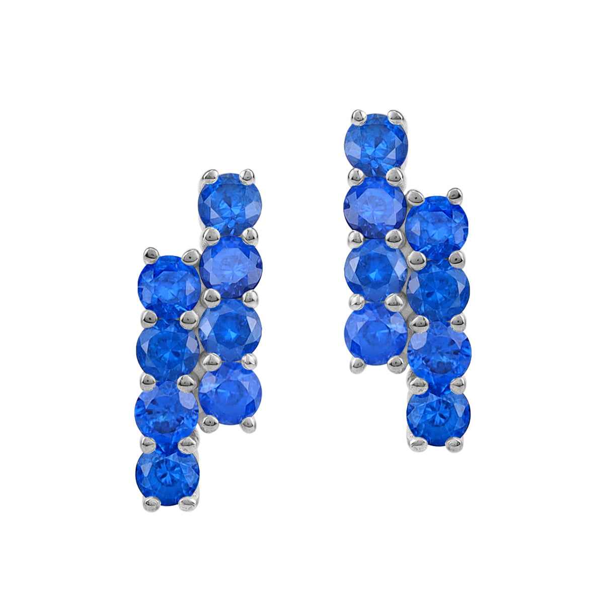 Created Round Shape Blue Sapphire White Gold Plated 925 Sterling Silver Minimalist Twin Journey Trendy Chic Stud Post Earrings September Gemstone Birthstone