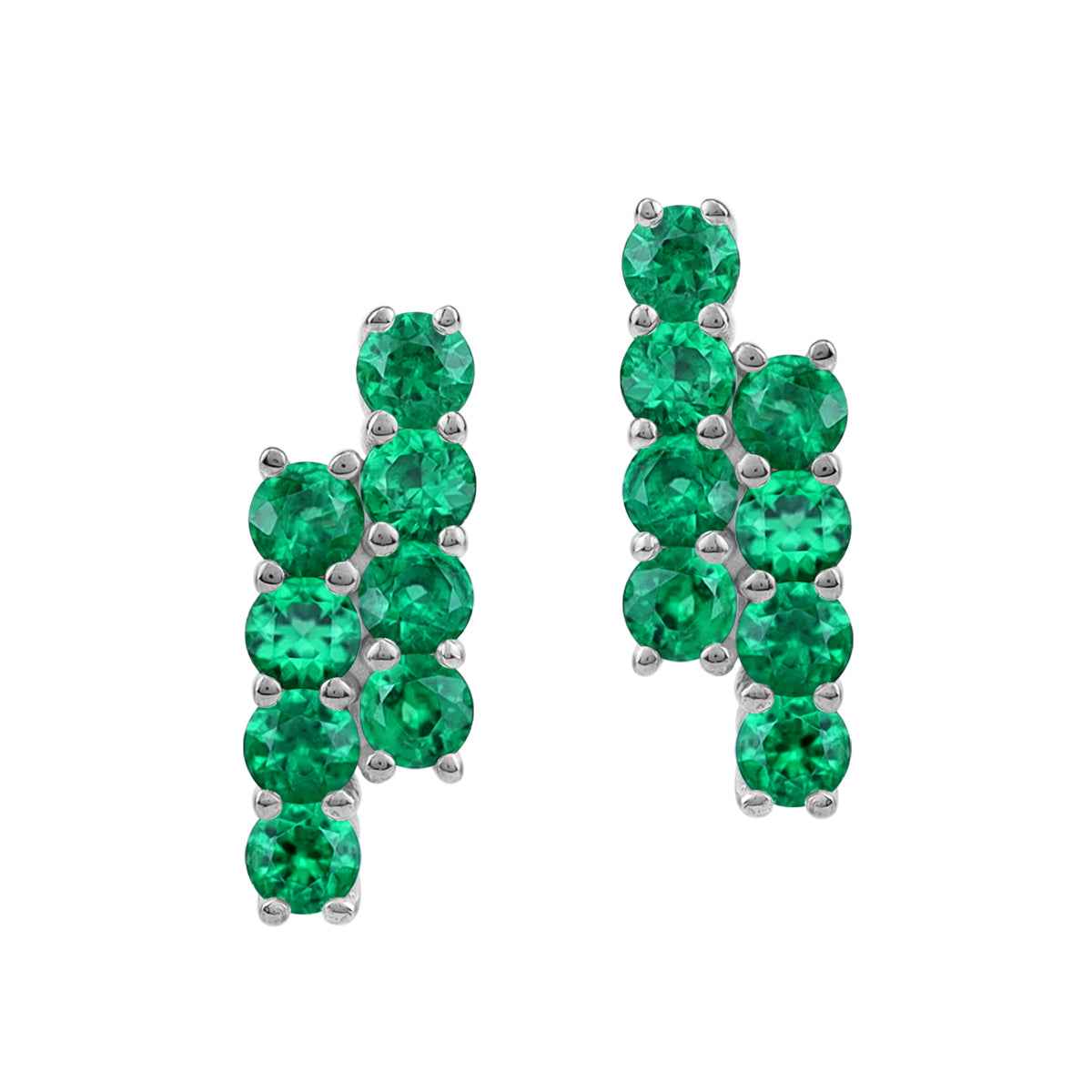 Created Round Shape Nano Green Emerald White Gold Plated 925 Sterling Silver Minimalist Twin Journey Trendy Chic Stud Post Earrings May Gemstone Birthstone