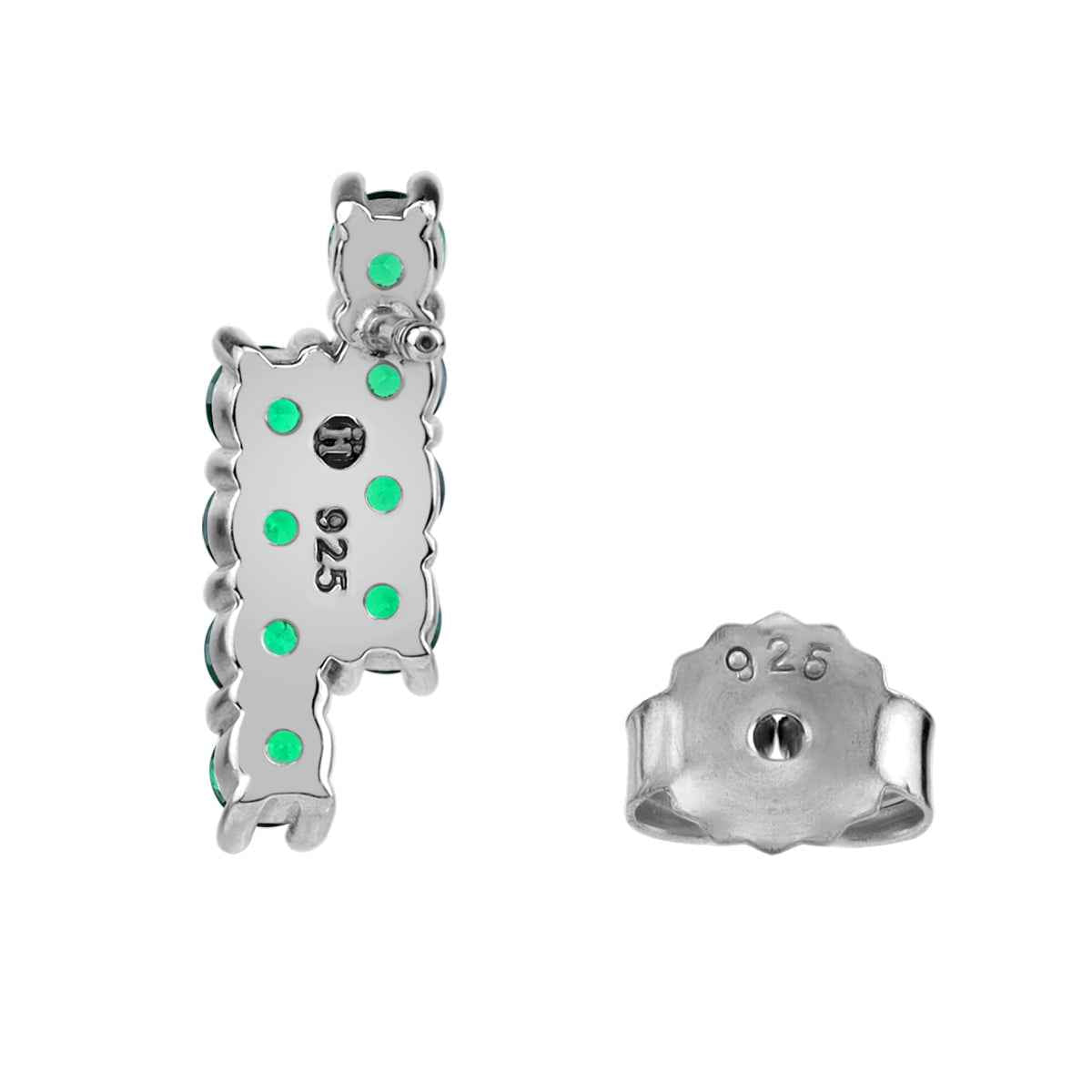 Created Round Shape Nano Green Emerald White Gold Plated 925 Sterling Silver Minimalist Twin Journey Trendy Chic Stud Post Earrings May Gemstone Birthstone