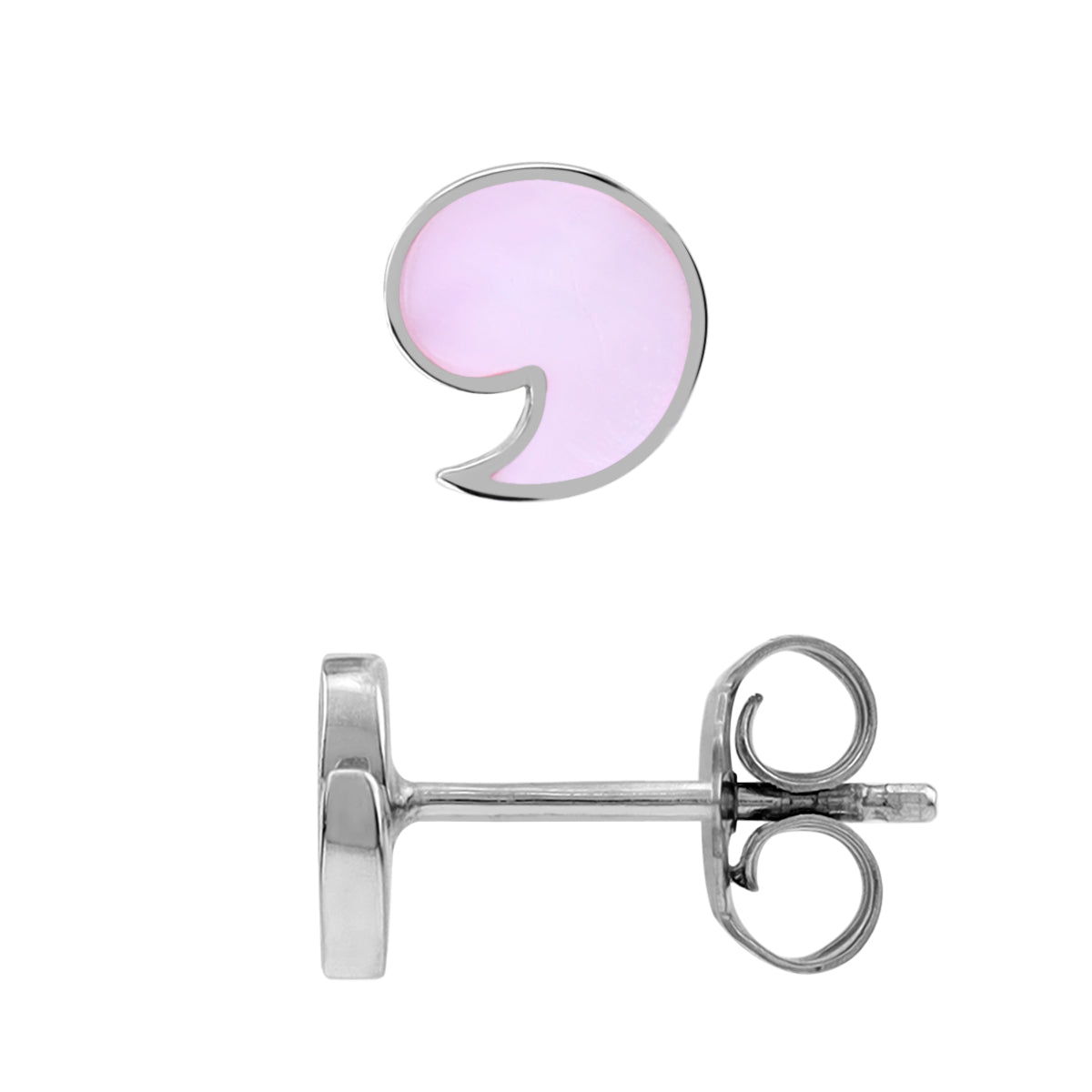 Petite Pink Mother Of Pearl Inlay White Gold Plated 925 Sterling Silver Minimalist Apostrophe or Comma Casual Stud Earrings