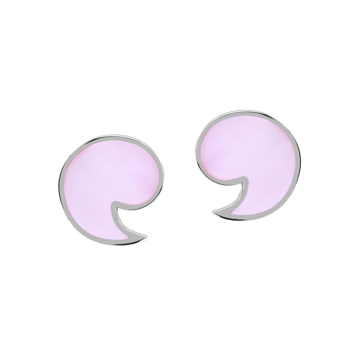Petite Pink Mother Of Pearl Inlay White Gold Plated 925 Sterling Silver Minimalist Apostrophe or Comma Casual Stud Earrings