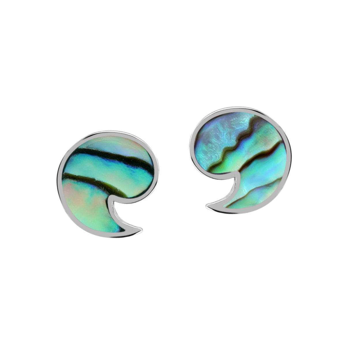 Petite Abalone Paua Shell Inlay White Gold Plated 925 Sterling Silver Minimalist Apostrophe or Comma Casual Stud Earrings