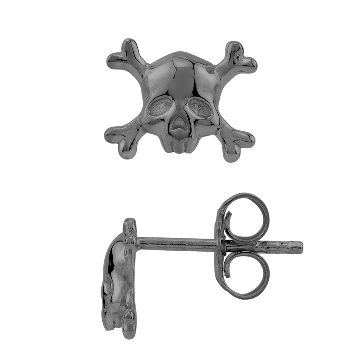 Black Rhodium Plated 925 Sterling Silver Gothic Skull and Crossbones Stud Post Earrings silvershake