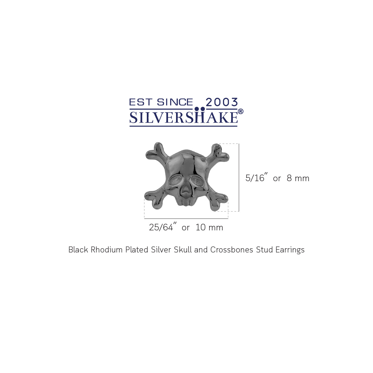 Black Rhodium Plated 925 Sterling Silver Gothic Skull and Crossbones Stud Post Earrings silvershake