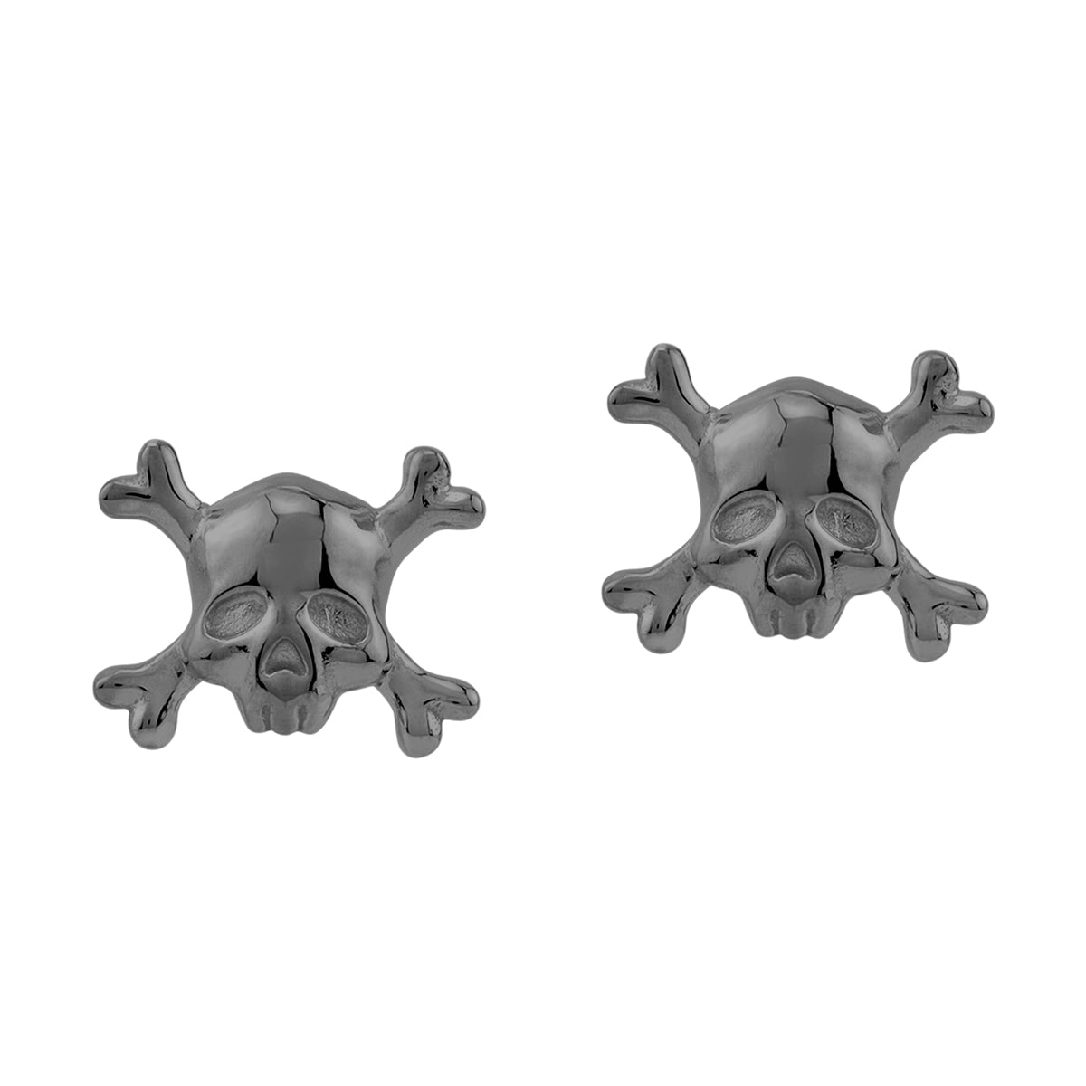 Black Rhodium Plated 925 Sterling Silver Gothic Skull and Crossbones Stud Post Earrings silvershake