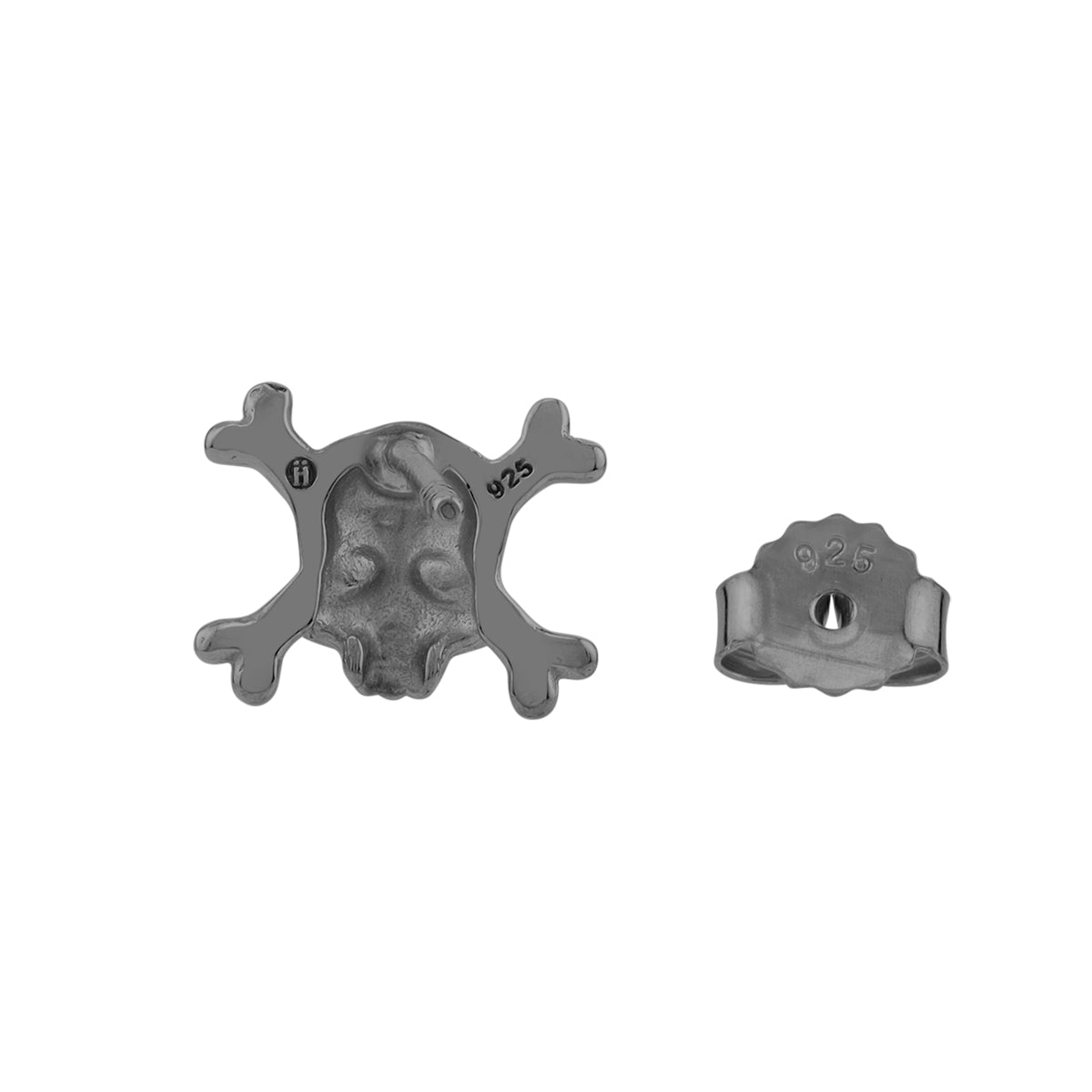 Black Rhodium Plated 925 Sterling Silver Gothic Skull and Crossbones Stud Post Earrings silvershake