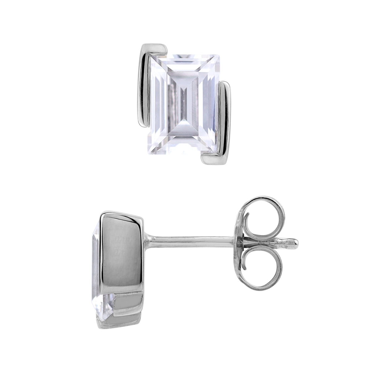 7X5mm Baguette White CZ 925 Sterling Silver Minimalist Trendy Chic Geometric Stud Post Earrings silvershake
