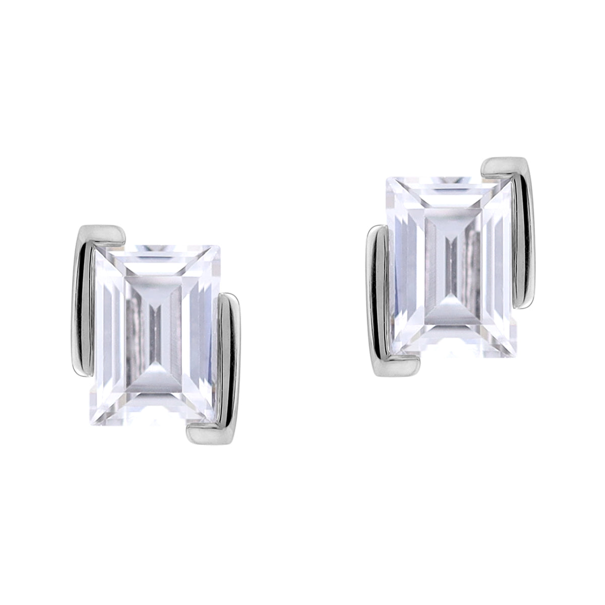 7X5mm Baguette White CZ 925 Sterling Silver Minimalist Trendy Chic Geometric Stud Post Earrings silvershake